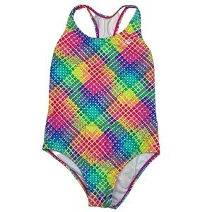Speedo Rainbow Bright Colorful Printed One Piece Swim Swimsuit Girls Size 12